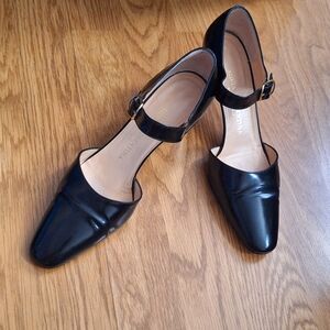 Silvia Fiorentina Black Leather Mary Jane Heels sz 7